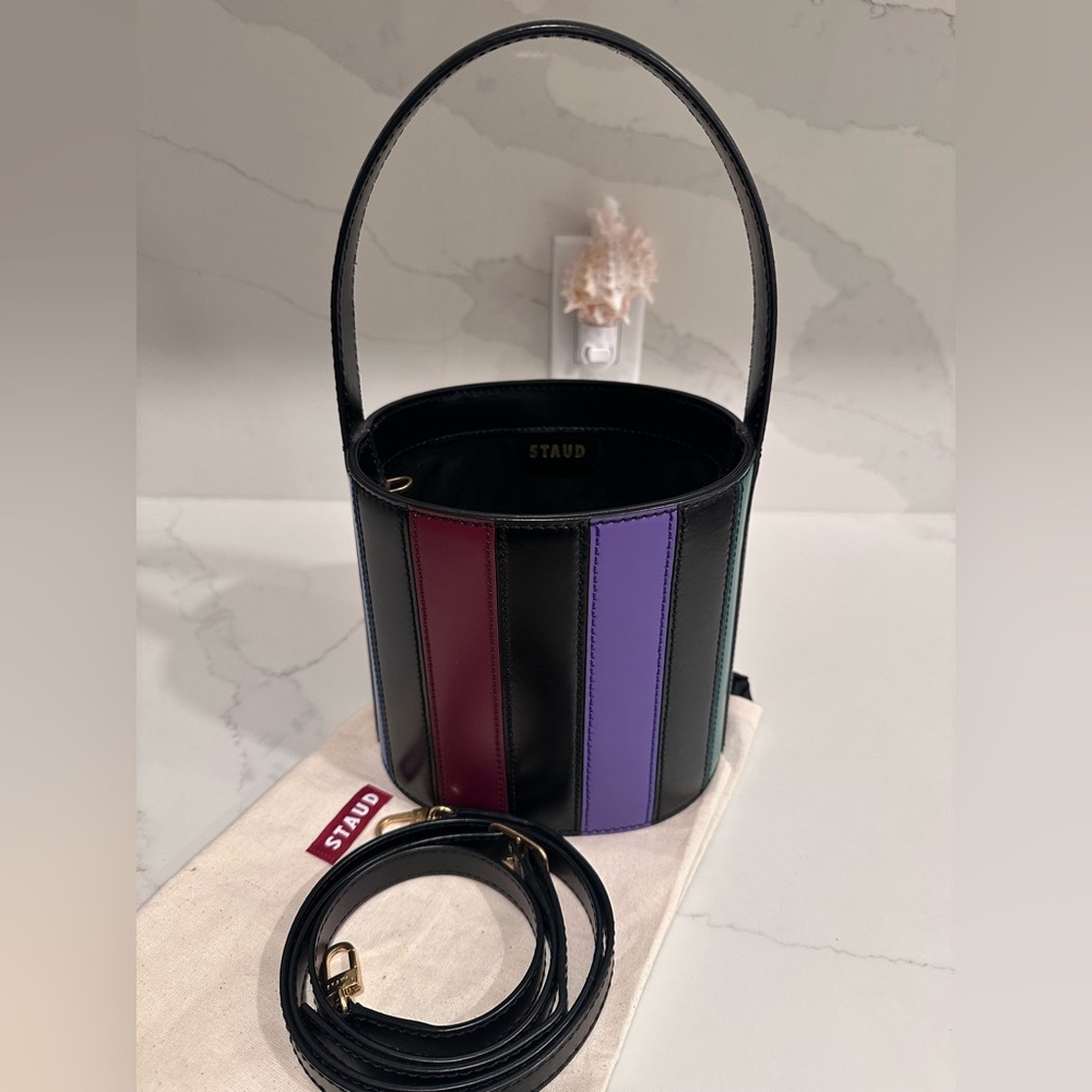Staud Striped Leather Bucket Bag